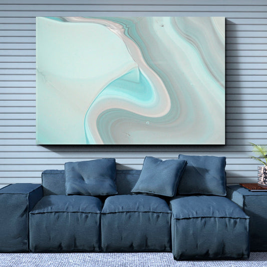 Mint Green Light Marble Design Acrylic Color Mix Fluid Art, Oriental Marbling Canvas Print Artesty