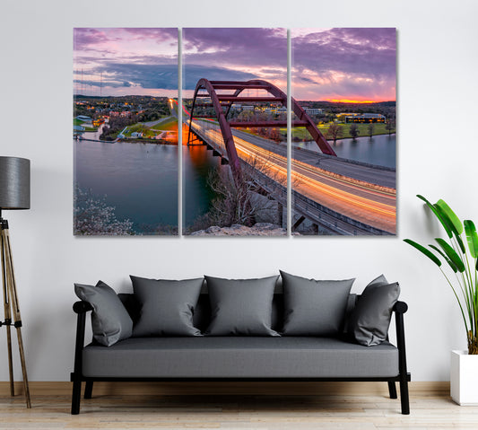 Pennybacker Bridge Austin Texas Panoramic Landscape Cities Wall Art Artesty 3 panels 36" x 24"