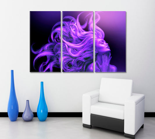 ART PORTRAIT ULTRAVIOLET Beautiful Women Fluttering Hair Hairstyle Beauty Salon Artwork Prints Artesty 3 panels 36" x 24"