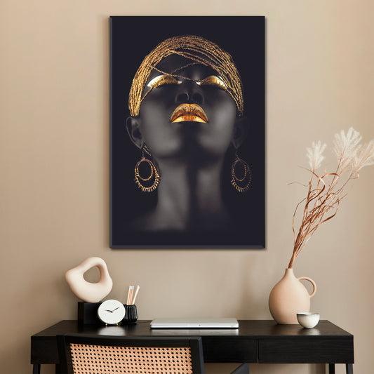 Black And Gold Beautiful African American Women Vertical Panel Beauty Salon Artwork Prints Artesty