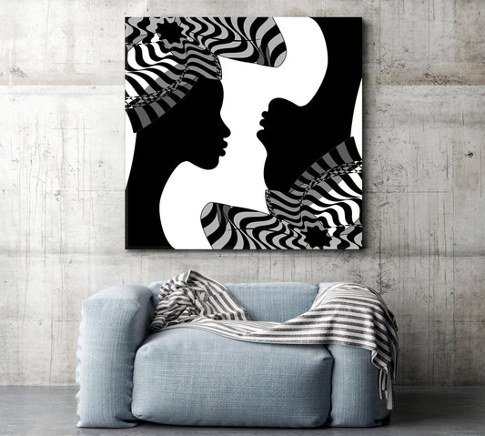 Black Women Striped Turban Abstract Poster Black and White Wall Art Print Artesty 1 Panel 12"x12"