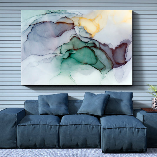 Ink Colors Purple Green Beautiful Natural Luxury Fluid Art, Oriental Marbling Canvas Print Artesty