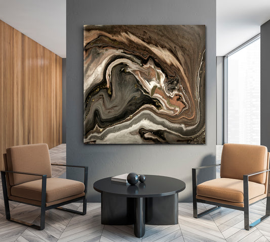Beautiful Brown Abstract Marble Fluid Art, Oriental Marbling Canvas Print Artesty