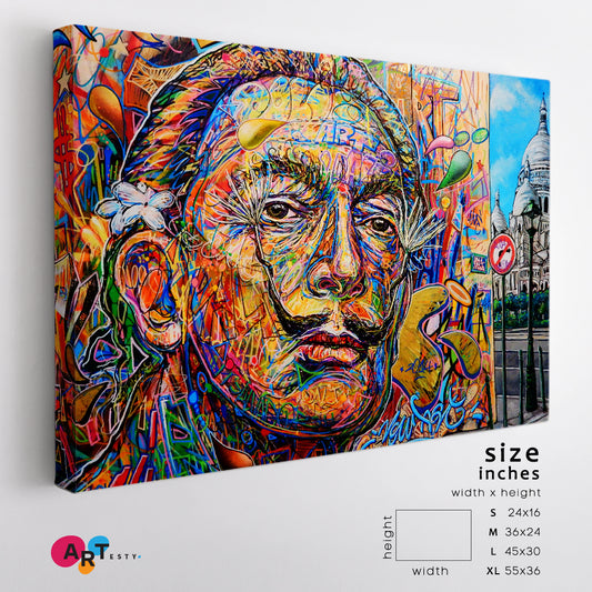 Abstract Salvador Dali Signed Wall Urban Graffiti Street Art Celebs Canvas Print Artesty 1 panel 24" x 16"
