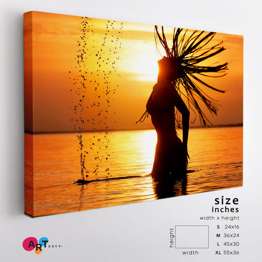 Golden Sunset Beautiful Female Silhouette Scenery Landscape Fine Art Print Artesty