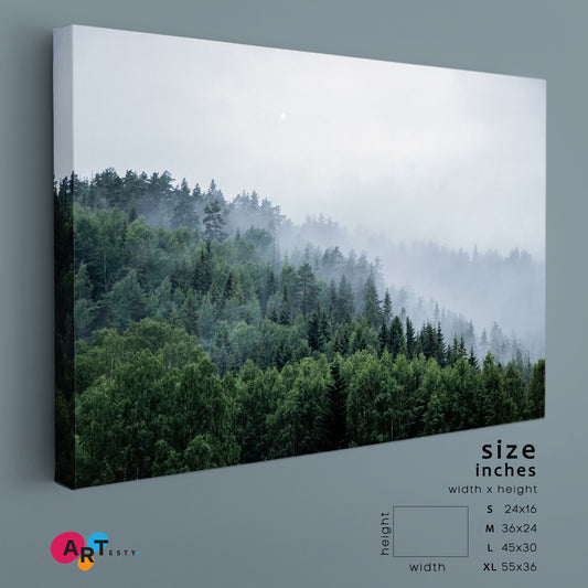 MISTY LANDSCAPE Mountain Trees in Fog Scenery Landscape Fine Art Print Artesty