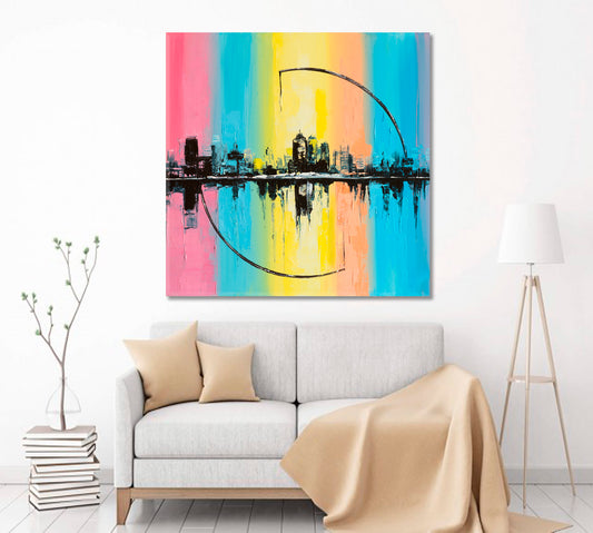 HORIZON Abstract City Landscape Creative Modern Art Contemporary Art - Square Panel Cities Wall Art Artesty 1 Panel 12"x12"