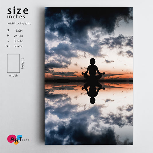 YOGA Sunset Woman on Sea Coast Landscape Spa, Zen Wall Canvas Art Artesty