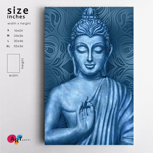 Buddha Lotus Pose Blue Painting Religious Modern Art Artesty