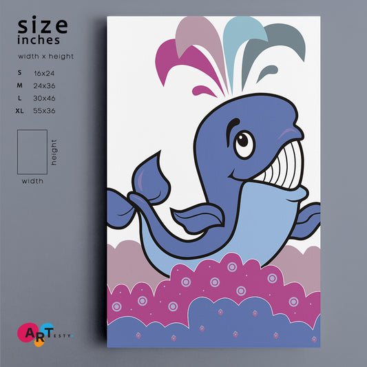 Cheerful Whale Kids Room Art Kids Room Canvas Art Print Artesty 1 Panel 16"x24"