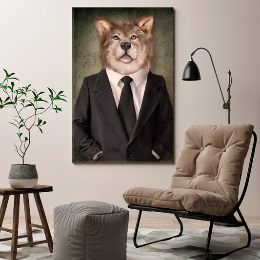 Wolf Man Animal Head Poster Office Wall Art Canvas Print Artesty
