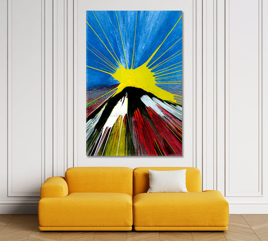 ABSTRACT MOUNTAIN RANGE Himalayas Sunrise Vivid Blue Yellow Red Painting Abstract Art Print Artesty