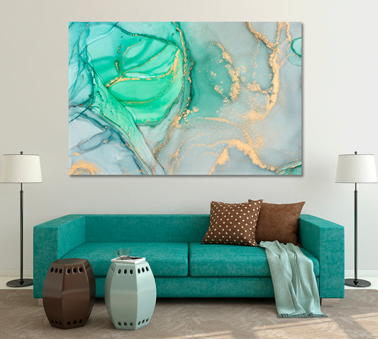 Modern Marble Fluid Abstract Fluid Art, Oriental Marbling Canvas Print Artesty