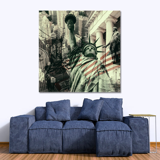 Liberty Statue Landmarks Symbols NYC Modern Grunge Style Collage Cities Wall Art Artesty