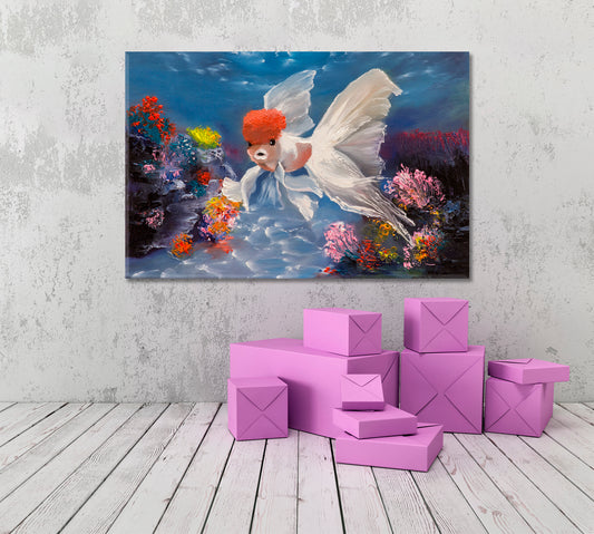 NAUTICAL Underwater Sea Life Red Riding Hood Fish Sea Bottom Landscape Nautical, Sea Life Pattern Art Artesty 1 panel 24" x 16"