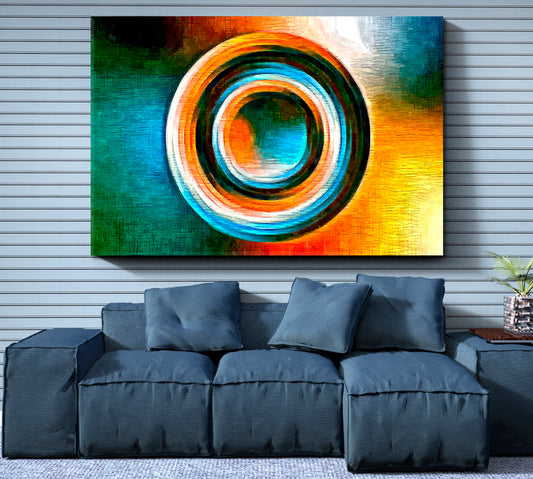 Colored Circle Focal Point Turquoise Orange Geometric Shape Modernism Abstract Art Print Artesty