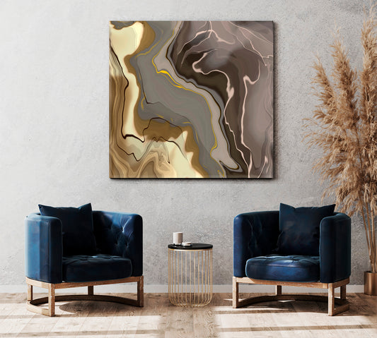 Abstract Beige Grey Brown Poster Fluid Art, Oriental Marbling Canvas Print Artesty