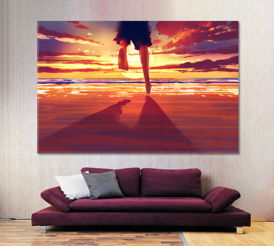RUNNING ON THE BEACH Beautiful Summer Sunrise Scenery Landscape Fine Art Print Artesty 1 panel 24" x 16"