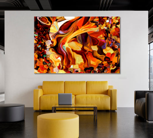 World Of Forms, Human Profiles Symbols And Color Patterns Abstract Art Print Artesty 1 panel 24" x 16"