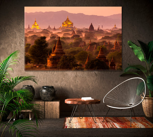 PAGODA Asian Religious Architecture Ancient Buddhist Ruins Landscape Sunset Sky Scenery Landscape Fine Art Print Artesty 1 panel 24" x 16"