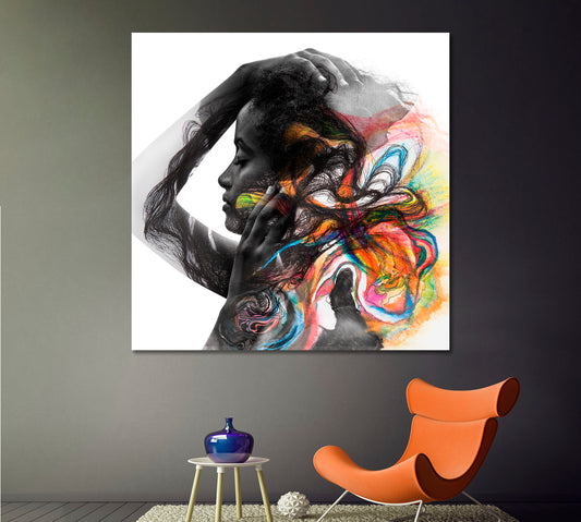 BURST OF COLORS ART PORTRAIT Beautiful Dark Skinned Woman Photo Art Artesty