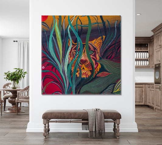 TIGER AND JUNGLE Rainforest Exotic Tropical Abstract Contemporary Fine Art Artesty