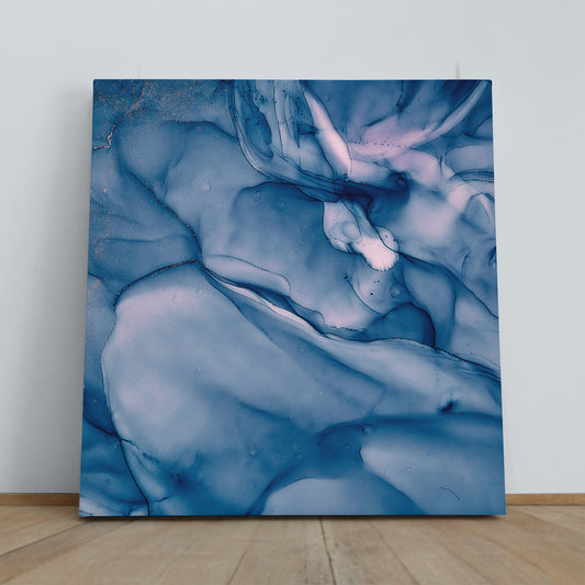 Abstract Blue Ocean Marbling Natural Luxury Swirls Marble | Square Fluid Art, Oriental Marbling Canvas Print Artesty 1 Panel 12"x12"