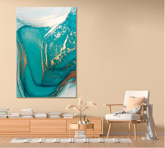 Tiffany Turquoise Mint Aqua Ink Colors Pattern Fluid Art, Oriental Marbling Canvas Print Artesty