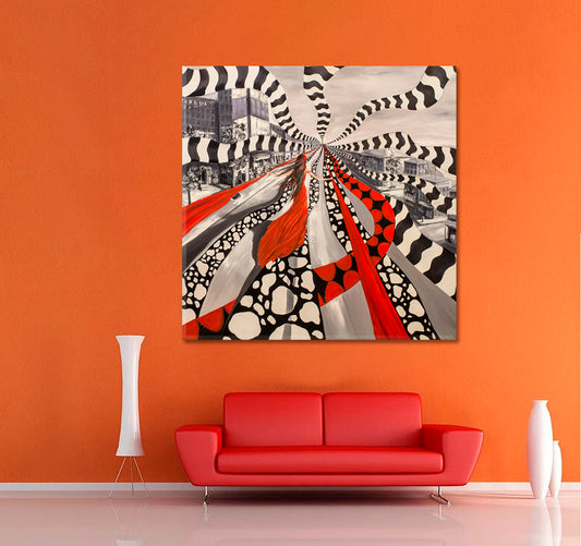 Girl Between Wrapping Ribbons Fantastic Ghost Town Modern Art Abstract Art Print Artesty