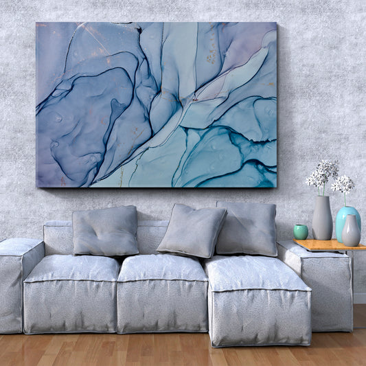 Beautiful Abstract Ink Pattern Blue Translucent Marble Veins Fluid Art, Oriental Marbling Canvas Print Artesty 1 panel 24" x 16"