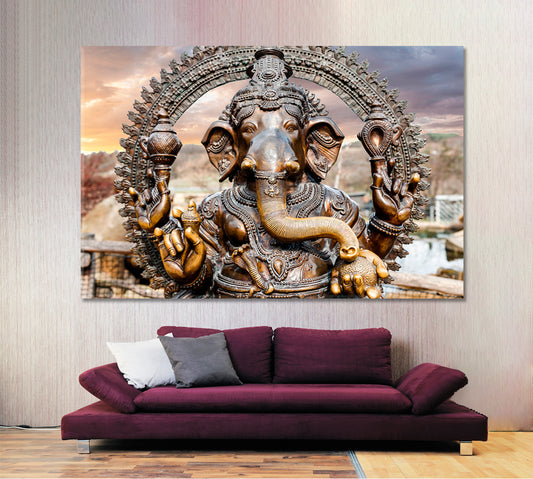 Statue of Hindu Elephant God Ganesha Dramatic Sky Religious Modern Art Artesty 1 panel 24" x 16"