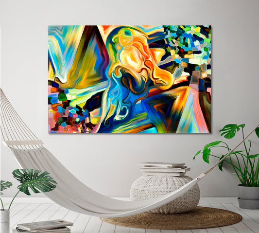 Human and Geometric Forms Collection Abstract Colorful Allegory Contemporary Art Artesty 1 panel 24" x 16"