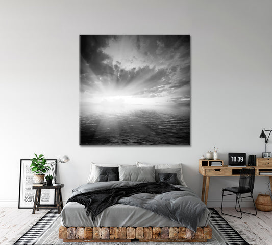 Dramatic Black and White Landscape Cloudy Sky at Sunset Black and White Wall Art Print Artesty