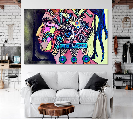 AZTEC Warrior Cubism Grunge Contemporary Art Artesty