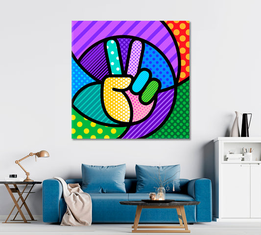 PEACE HAND Pop Symbol Modern Geometric Poster Pop Art Canvas Print Artesty