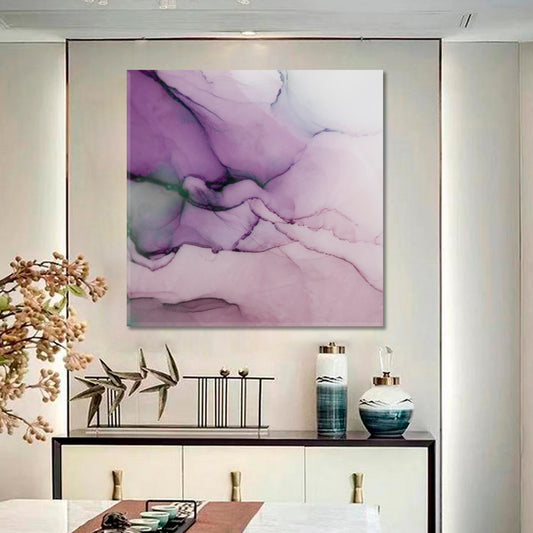 TRENDY MARBLE Pearl Purple Swirls Agate Ripples Abstract Fluid Art - Square Panel Fluid Art, Oriental Marbling Canvas Print Artesty