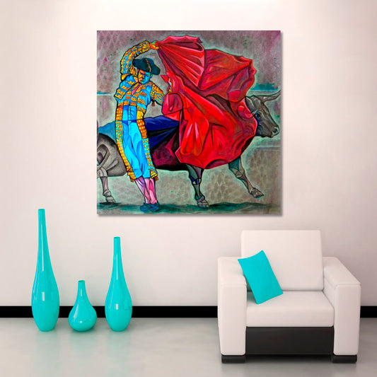 BULLFIGHTING Vibrant Abstract Cubism Contemporary Art Artesty