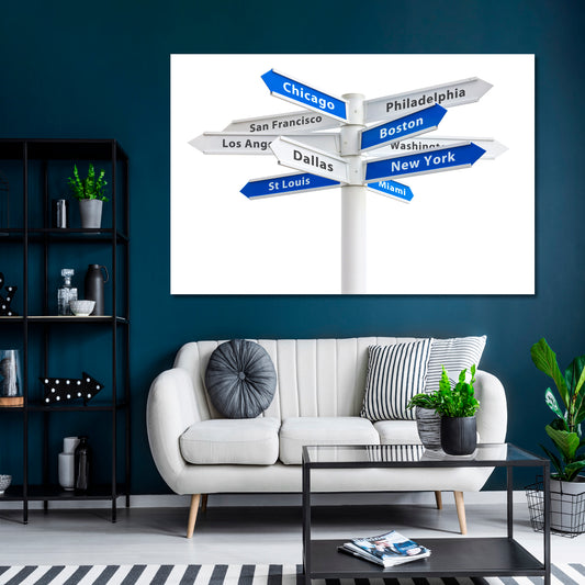 Major US Cities Crossroads Sign Canvas Print Cities Wall Art Artesty