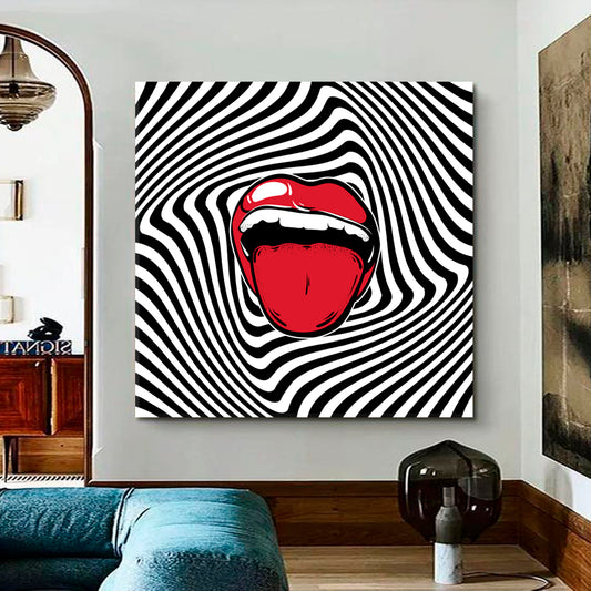 POP ART Abstract Red Open Mouth Poster - Square Pop Art Canvas Print Artesty