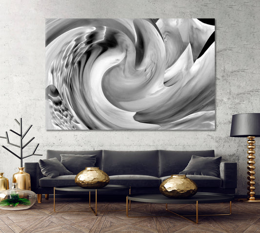 YIN YANG Symbol Vortex Abstract Wave B & W Black and White Wall Art Print Artesty