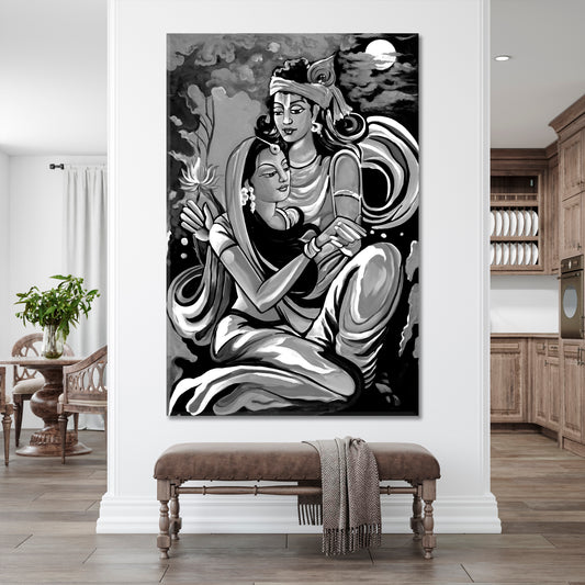 Lord Radha Krishna Modern Art Black And White Religious Modern Art Artesty