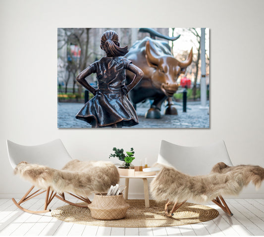 The Fearless Girl and Charging Bull New York City Manhattan NY USA Famous Landmarks Artwork Print Artesty 1 panel 24" x 16"