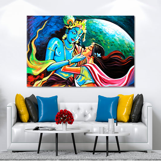 Lord Radha Krishna Hindu Religious Poster Religious Modern Art Artesty 1 panel 24" x 16"