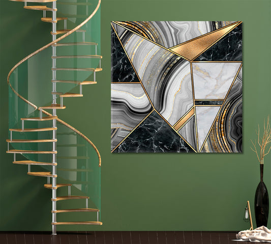 Abstract Minimalist Art Deco Geometric Forms Marble | Square Abstract Art Print Artesty
