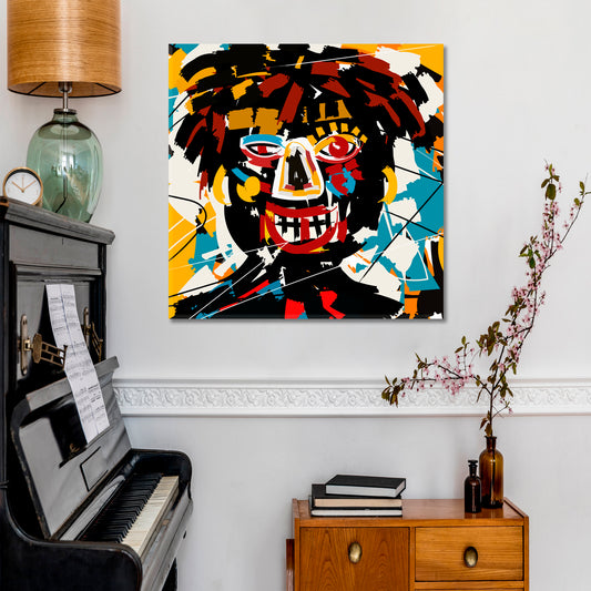 Doodle Expressionist Abstract Art Basquiat Style Trendy Canvas Print - Square Contemporary Art Artesty