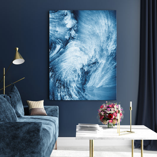 Blue Color Swirls - Vertical 1 panel Fluid Art, Oriental Marbling Canvas Print Artesty