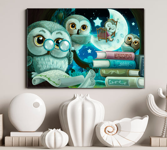 CLEVER OWL Art For Kids Kids Room Canvas Art Print Artesty 1 panel 24" x 16"