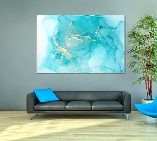 BLUE FROSTED MINT Marble Ink Color Pattern Creation Fluid Art, Oriental Marbling Canvas Print Artesty