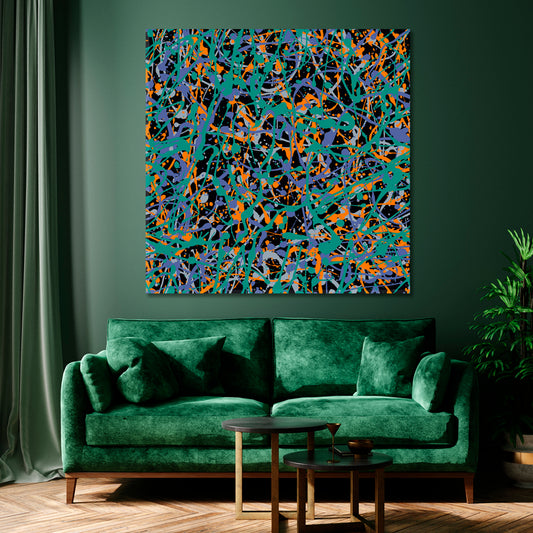 Pollock's Style Abstract Turquoise Orange Violet Colors Abstract Art Print Artesty