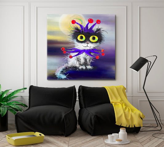 Joker Cat CUTE CAT Whimsical Animals Kids Room - S Kids Room Canvas Art Print Artesty